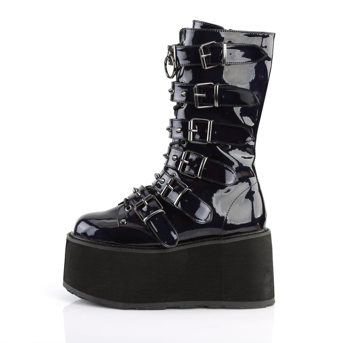 Botas Hasta La Rodilla Demonia Damned-225 Hologram Vegan Cuero Mujer Negros | MX-6-HSR