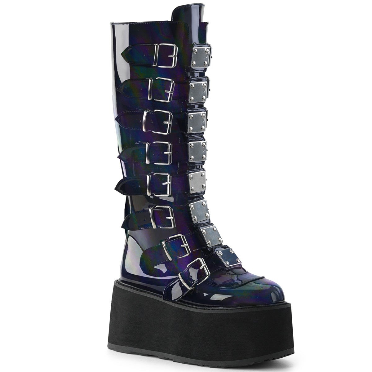 Botas Hasta La Rodilla Demonia Damned-318 Hologram Vegan Cuero Mujer Negros | MX-6-DEY