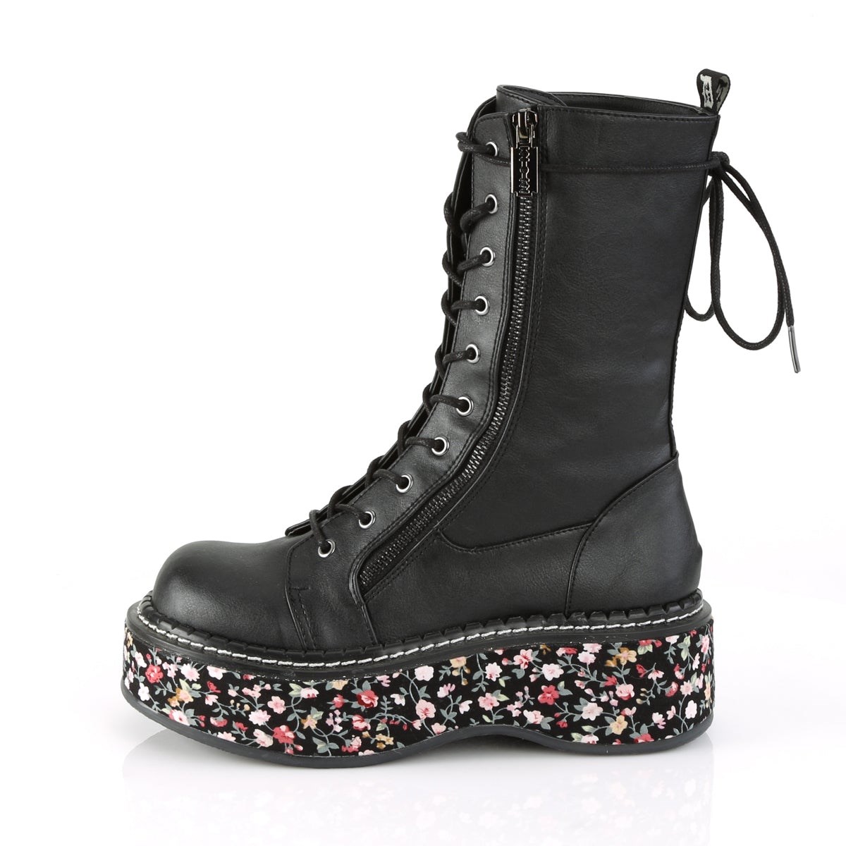 Botas Hasta La Rodilla Demonia Emily-350 Vegan Cuero-Floral Fabric Mujer Negros | MX-0-RNG