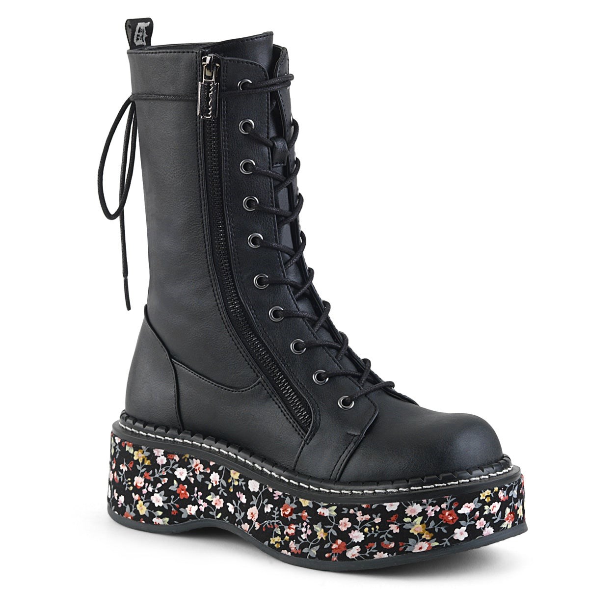 Botas Hasta La Rodilla Demonia Emily-350 Vegan Cuero-Floral Fabric Mujer Negros | MX-0-RNG