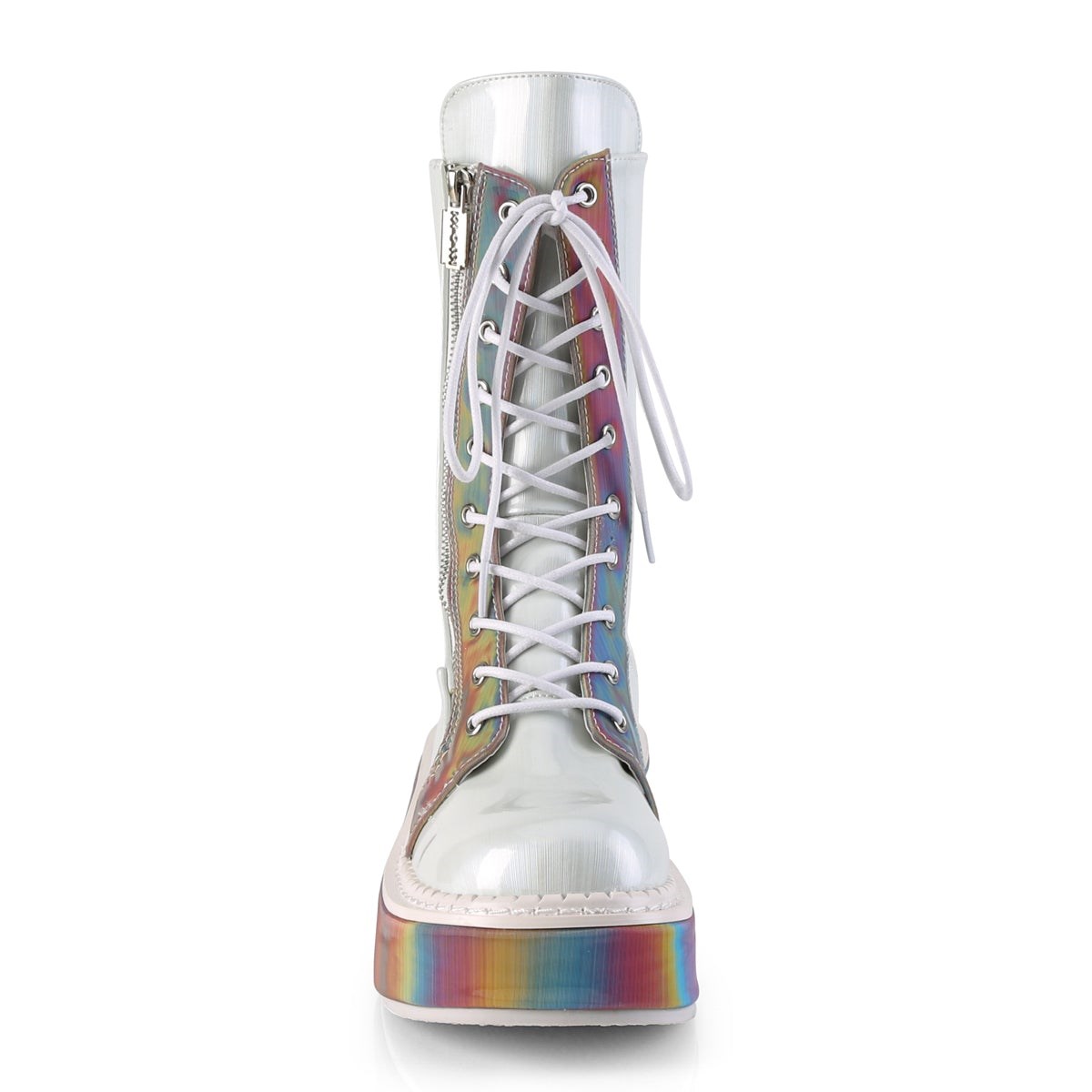 Botas Hasta La Rodilla Demonia Emily-350 Brushed Hologram Vegan Cuero-Rainbow Reflective Mujer Blancos | MX-6-OTU