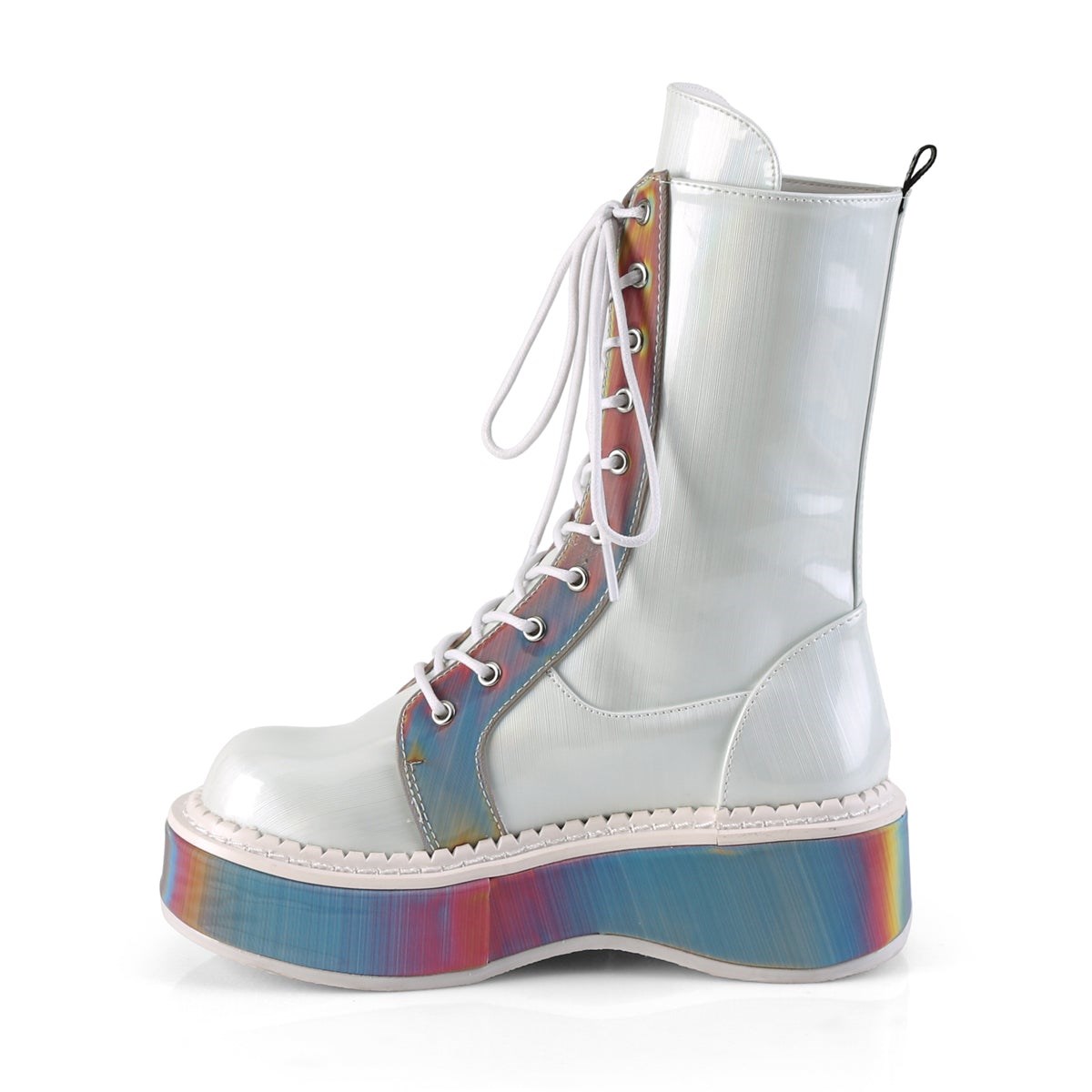 Botas Hasta La Rodilla Demonia Emily-350 Brushed Hologram Vegan Cuero-Rainbow Reflective Mujer Blancos | MX-6-OTU