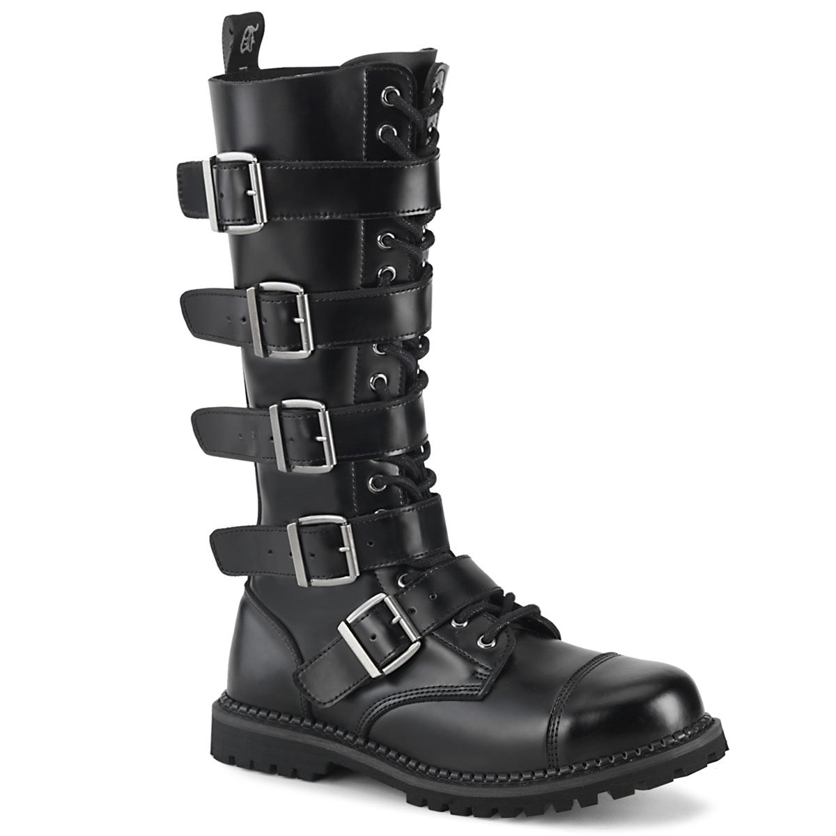 Botas Hasta La Rodilla Demonia Riot-18BK Cuero Hombre Negros | MX-6-YWS