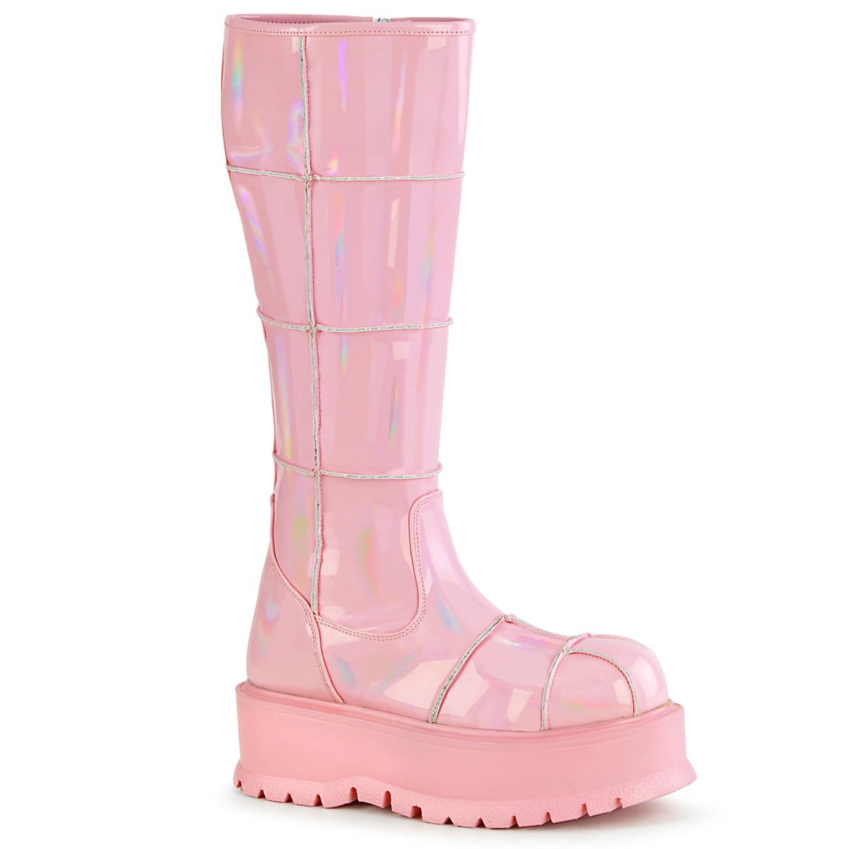 Botas Hasta La Rodilla Demonia Slacker-230 Hologram Charol Mujer Rosas | MX-0-XNI