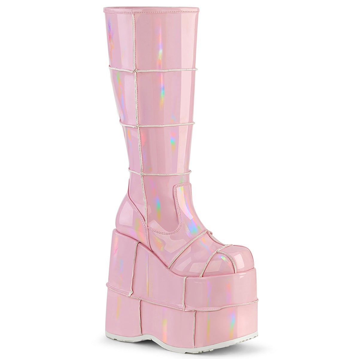 Botas Hasta La Rodilla Demonia Stack-301 Hologram Mujer Rosas | MX-2-RLO