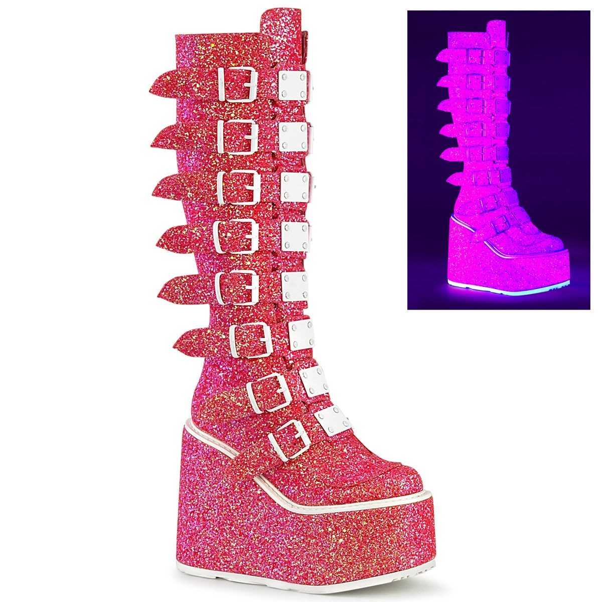 Botas Hasta La Rodilla Demonia Swing-815UV Glitter Mujer Rosas | MX-5-IVN