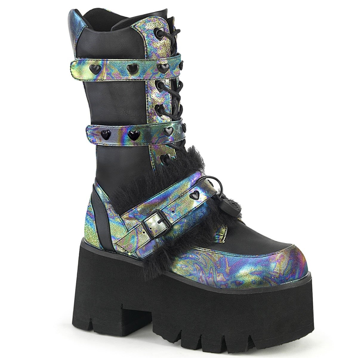 Botines Demonia Ashes-120 Vegan Cuero Mujer Negros Multicolor | MX-8-NBK