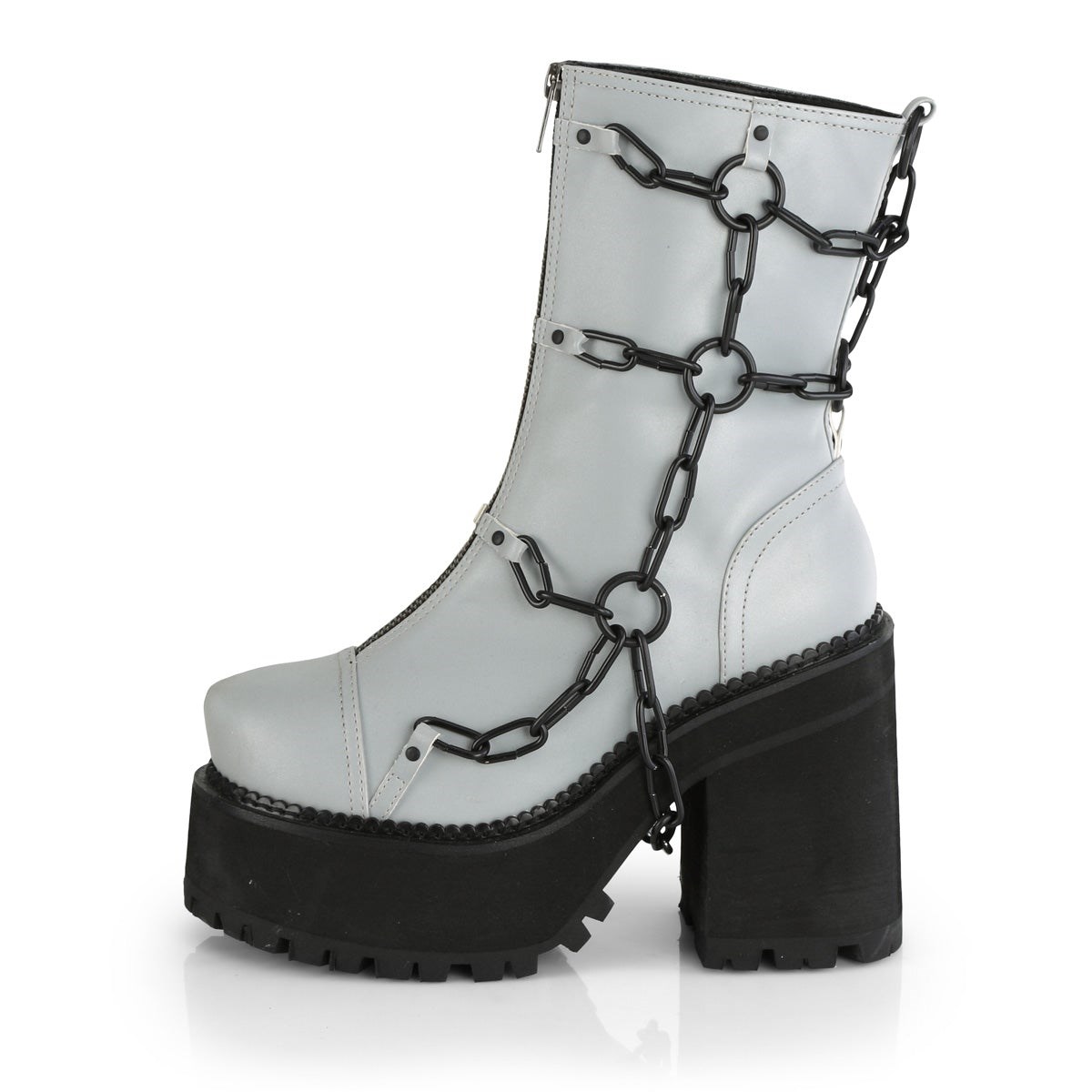 Botines Demonia Assault-66 Reflective Vegan Cuero Mujer Grises | MX-7-SHE