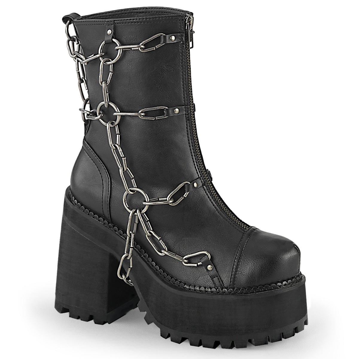 Botines Demonia Assault-66 Vegan Cuero Mujer Negros | MX-3-QFI