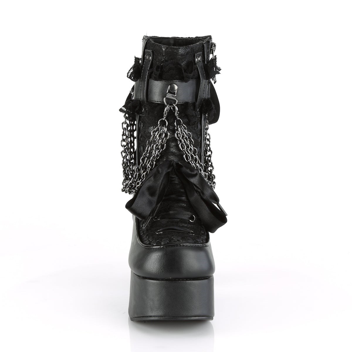 Botines Demonia Charade-110 Vegan Cuero-Encaje Overlay Mujer Negros | MX-0-EOL