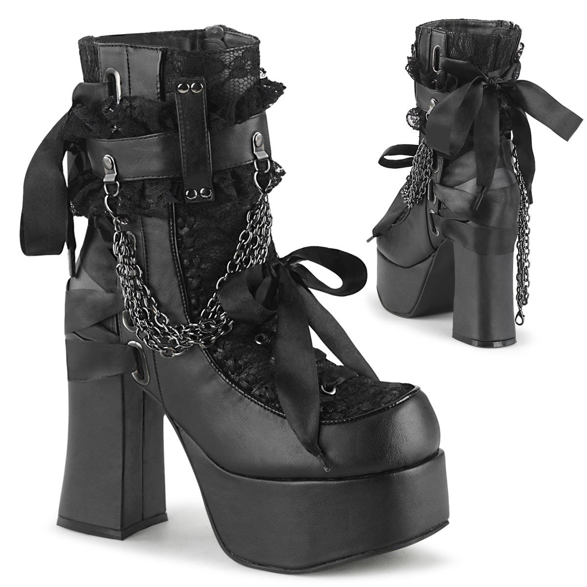 Botines Demonia Charade-110 Vegan Cuero-Encaje Overlay Mujer Negros | MX-0-EOL