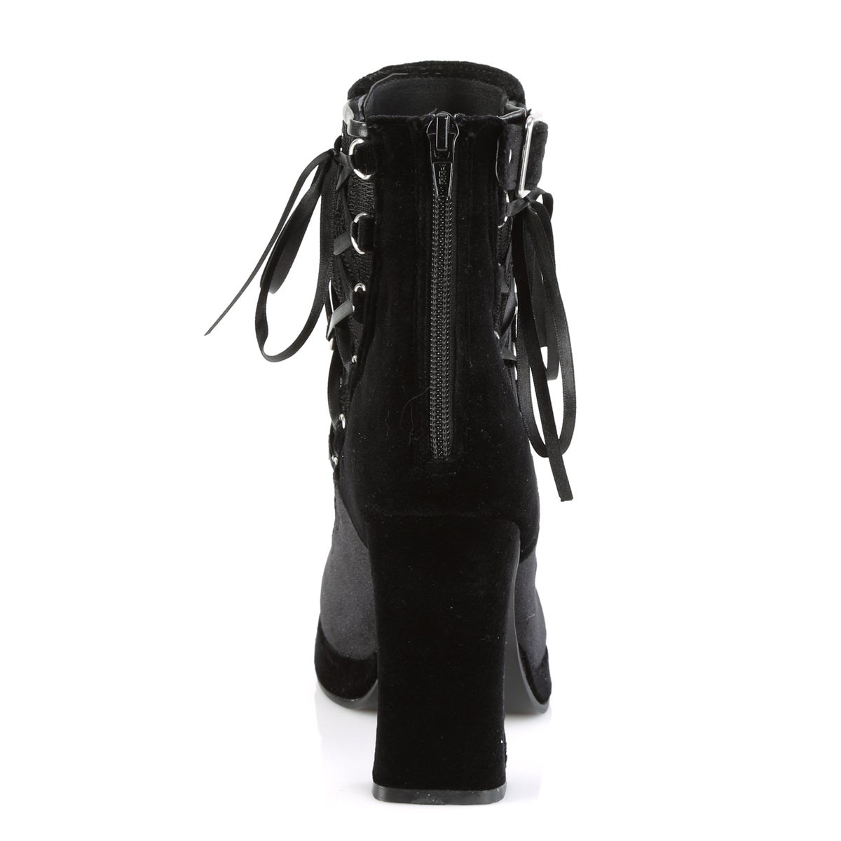 Botines Demonia Crypto-51 Velvet-Encaje Mujer Negros | MX-7-PEG