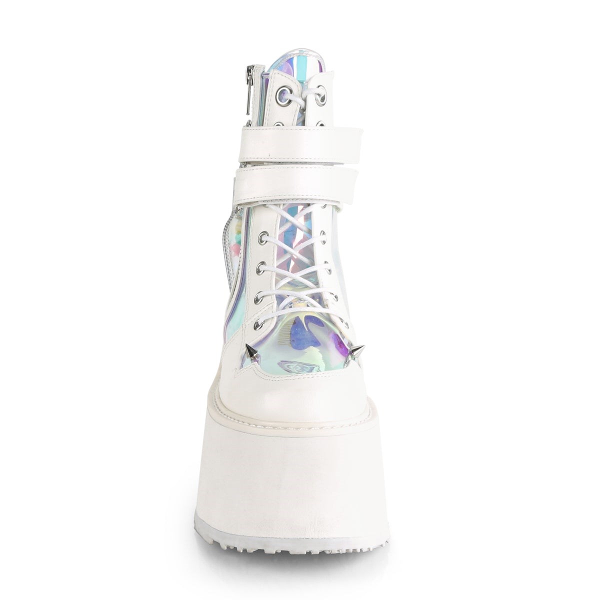 Botines Demonia Damned-115 Vegan Cuero-Clear Hologram PVC Mujer Blancos | MX-5-TZL