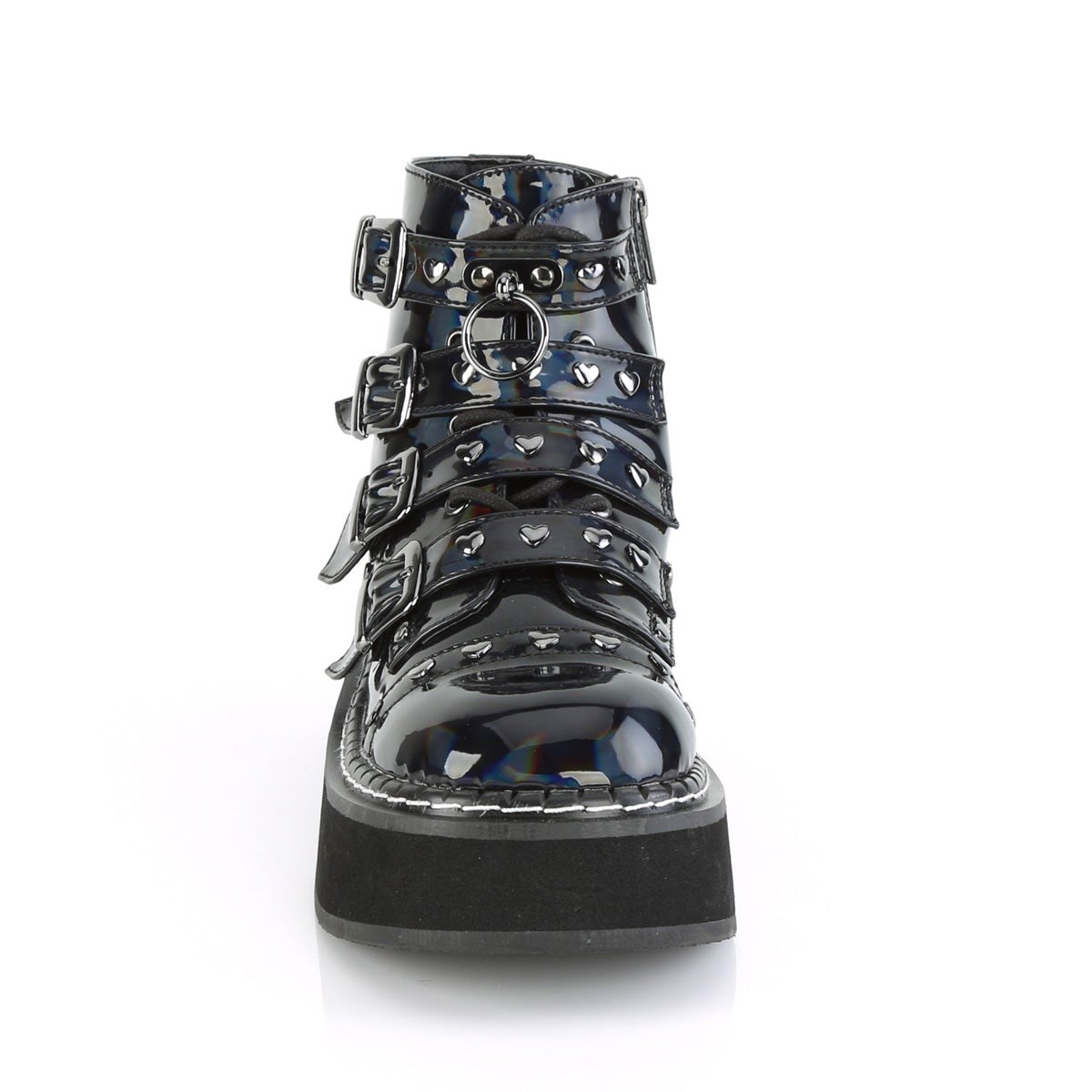 Botines Demonia Emily-315 Hologram Vegan Cuero Mujer Negros | MX-3-HXJ