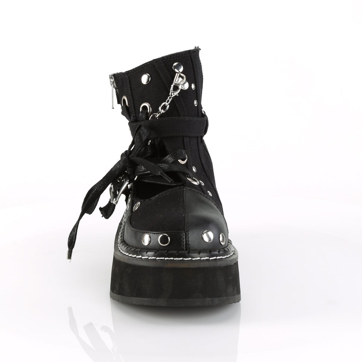 Botines Demonia Emily-317 Lona-Vegan Cuero Mujer Negros | MX-8-YAW