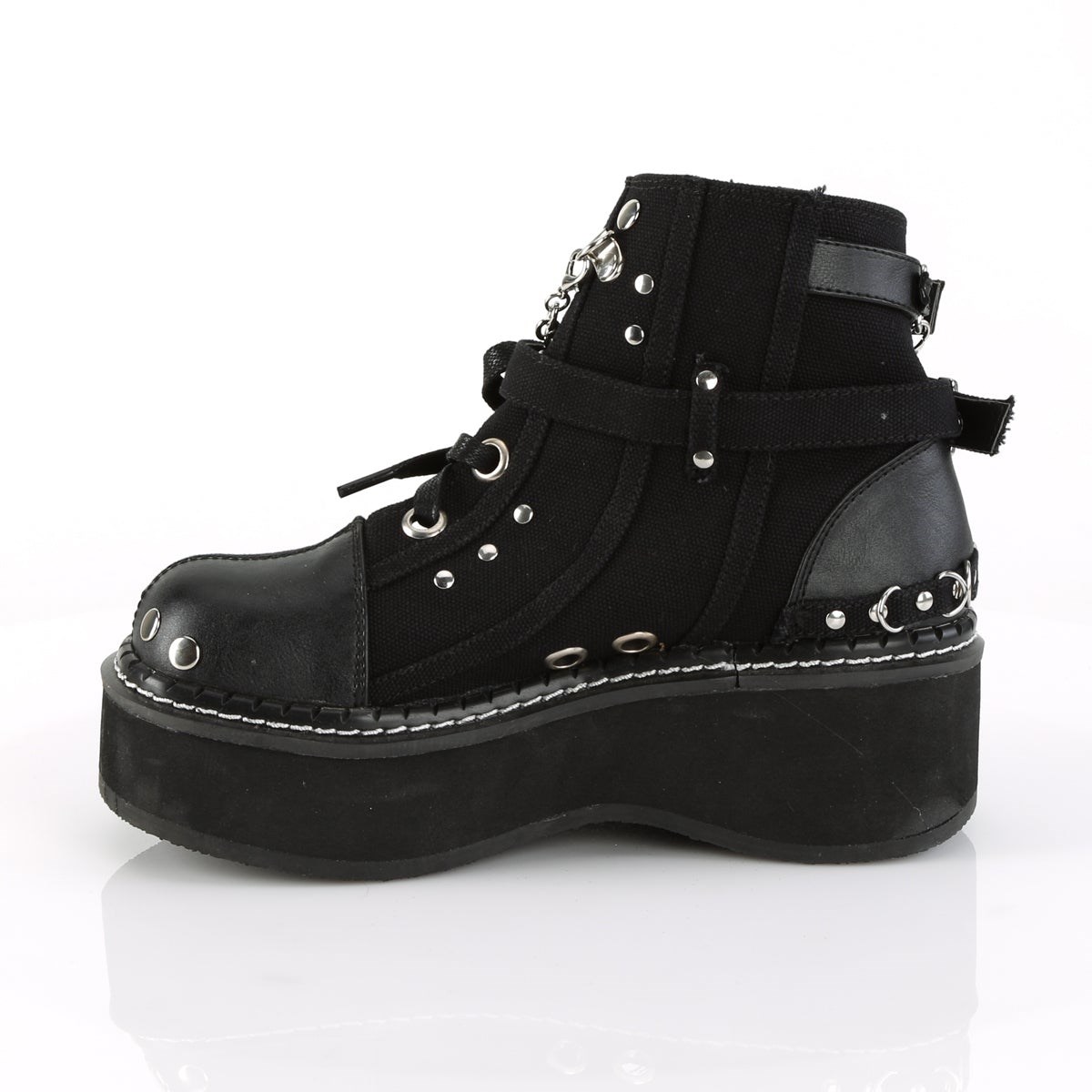 Botines Demonia Emily-317 Lona-Vegan Cuero Mujer Negros | MX-8-YAW