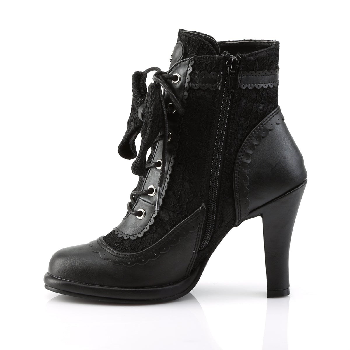 Botines Demonia Glam-200 Vegan Cuero-Encaje Mujer Negros | MX-9-QKV