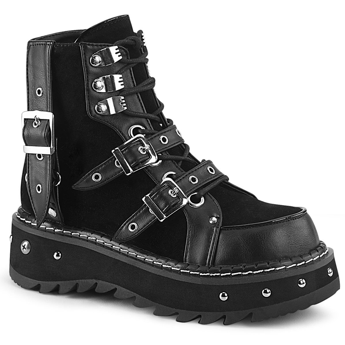 Botines Demonia Lilith-278 Cuero-Vegan Gamuza Mujer Negros | MX-0-NSU