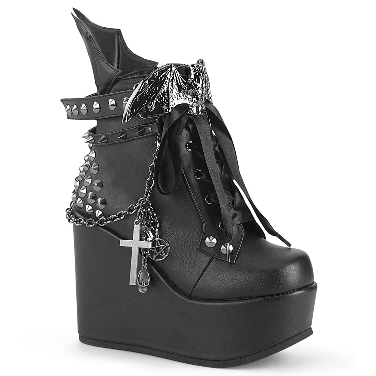 Botines Demonia Poison-107 Vegan Cuero Mujer Negros | MX-2-AWC