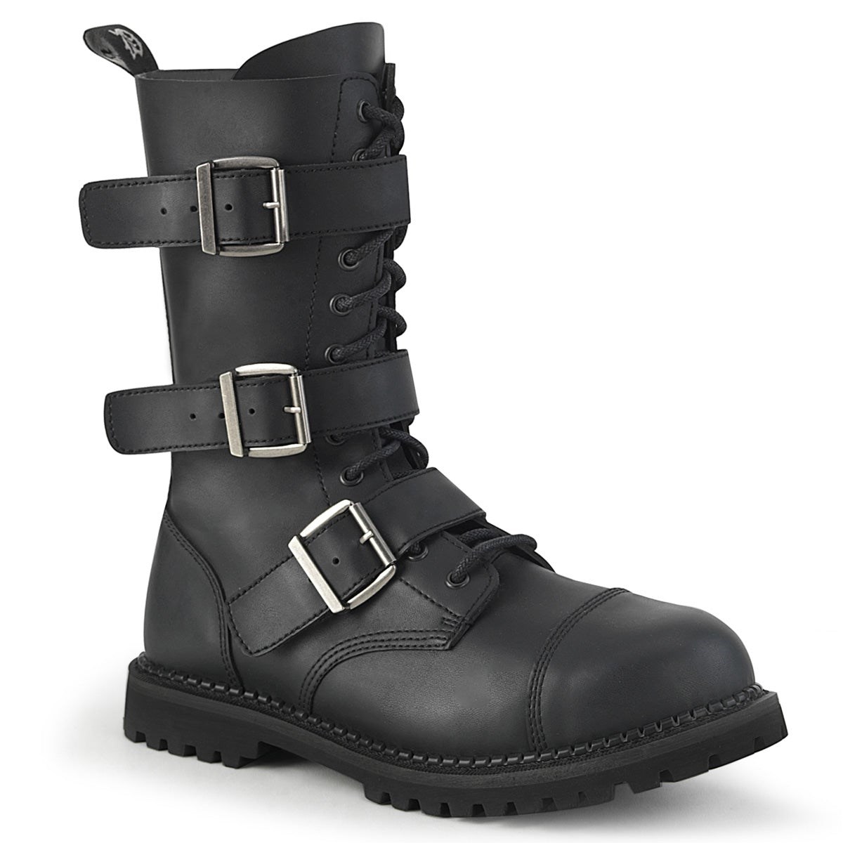 Botines Demonia Riot-12BK Vegan Cuero Hombre Negros | MX-4-WBZ