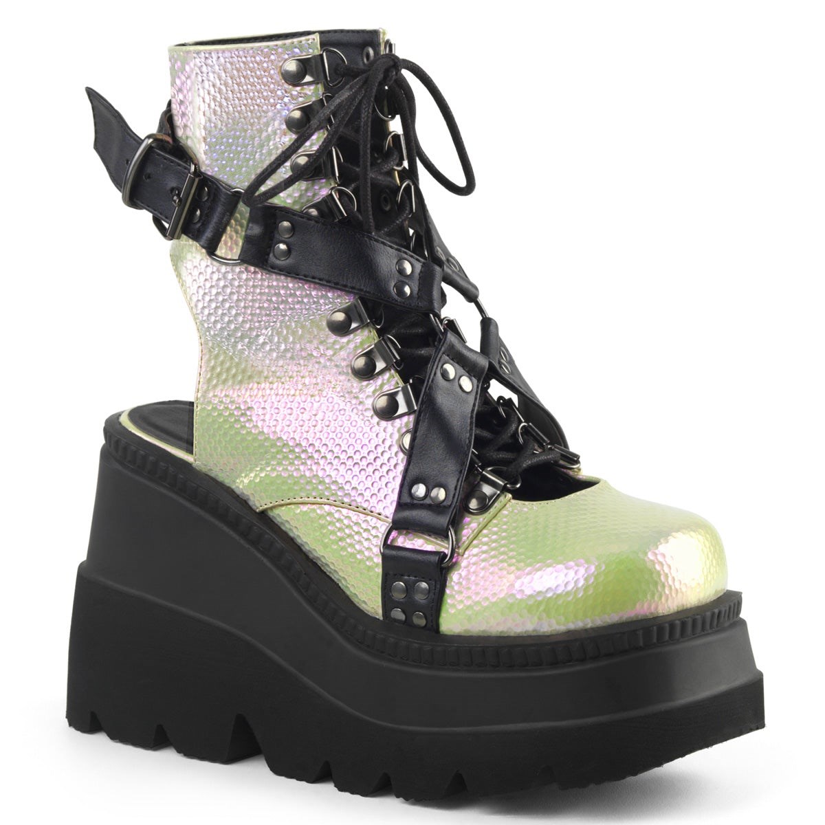 Botines Demonia Shaker-56 Mujer Verdes Negros | MX-3-YHB