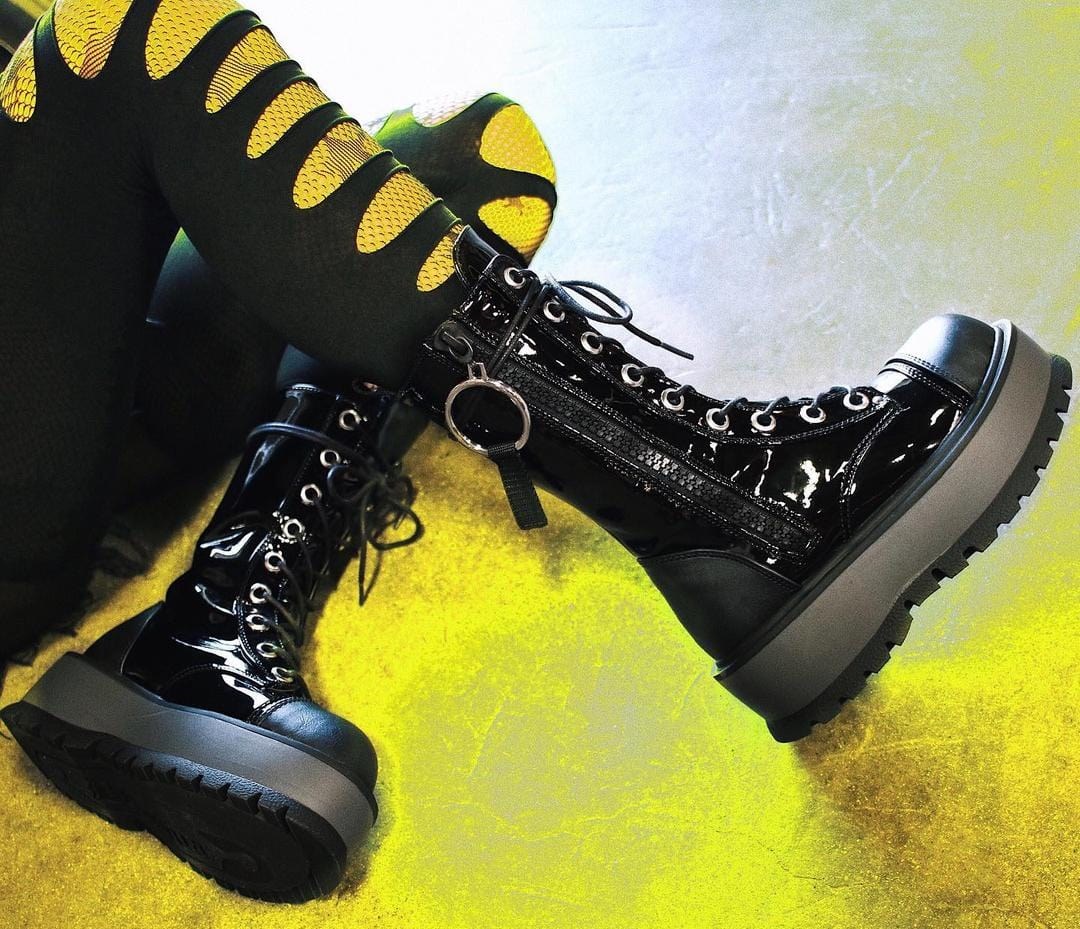 Botines Demonia Slacker-220 Vegan Cuero Mujer Negros | MX-5-YIV