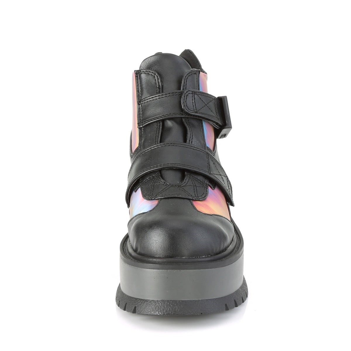 Botines Demonia Slacker-32 Vegan Cuero-Rainbow Reflective Mujer Negros Multicolor | MX-5-XBJ