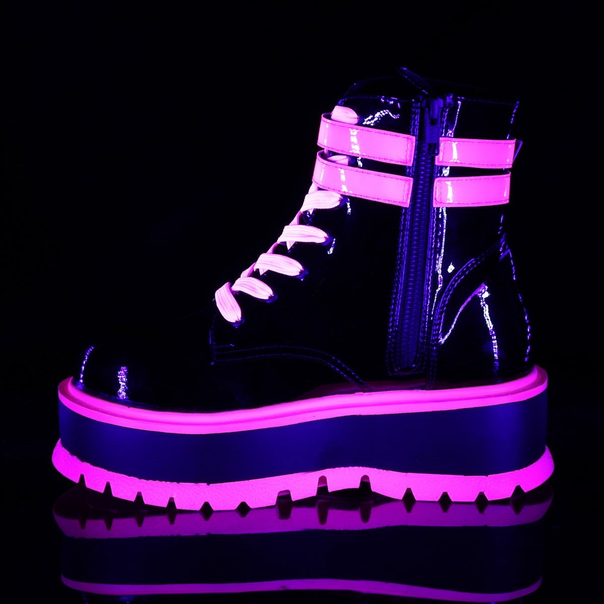 Botines Demonia Slacker-52 UV Iridescent Mujer Negros Rosas | MX-4-MVK