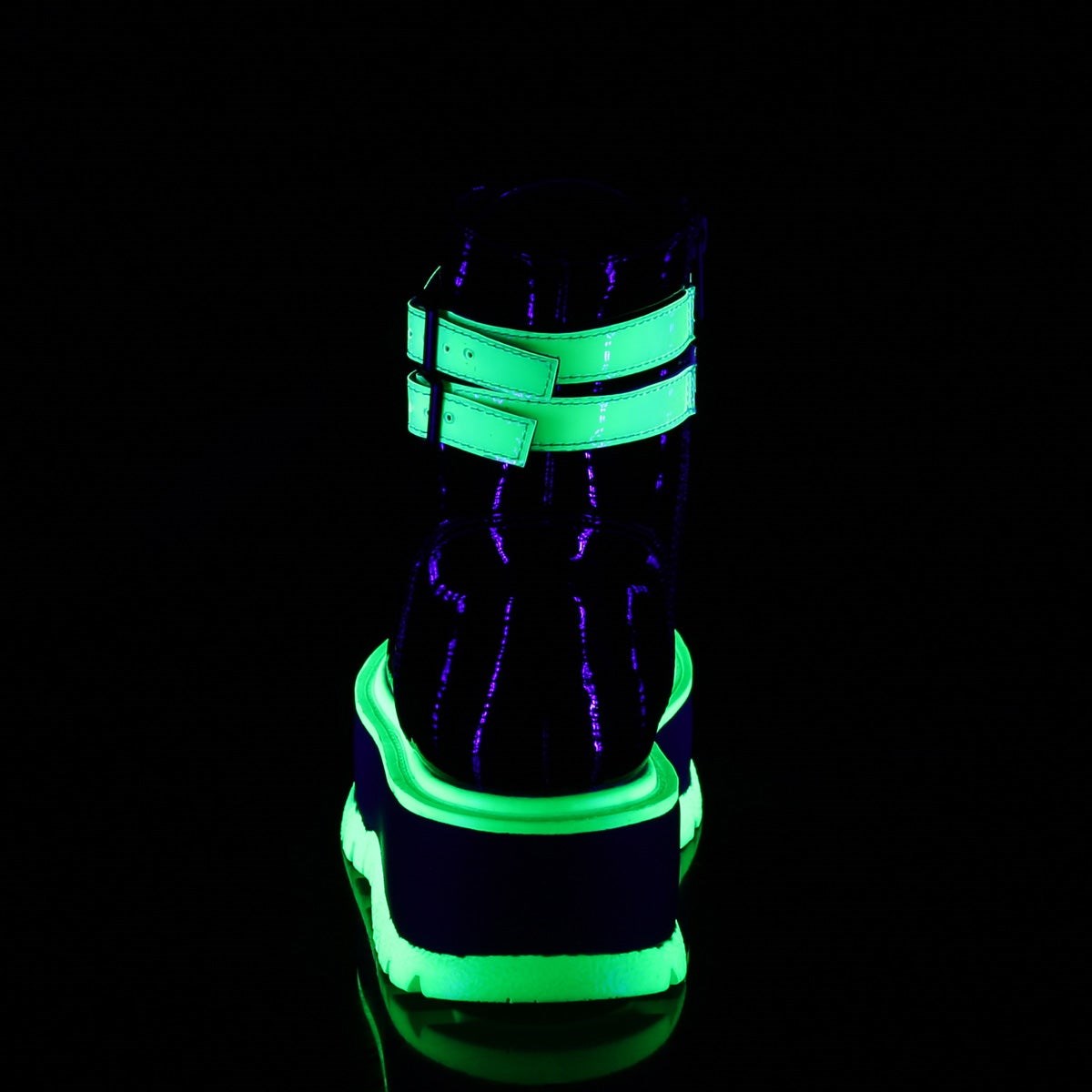 Botines Demonia Slacker-52 UV Iridescent Mujer Negros Verdes | MX-8-SQK