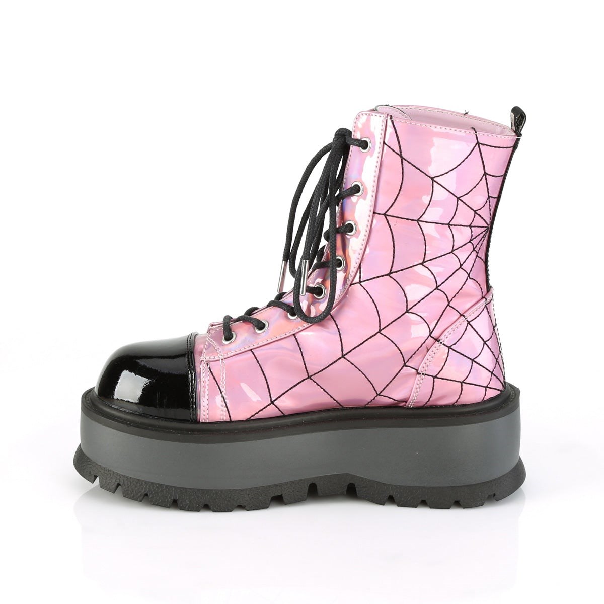 Botines Demonia Slacker-88 Hologram Charol Mujer Rosas | MX-1-EIF