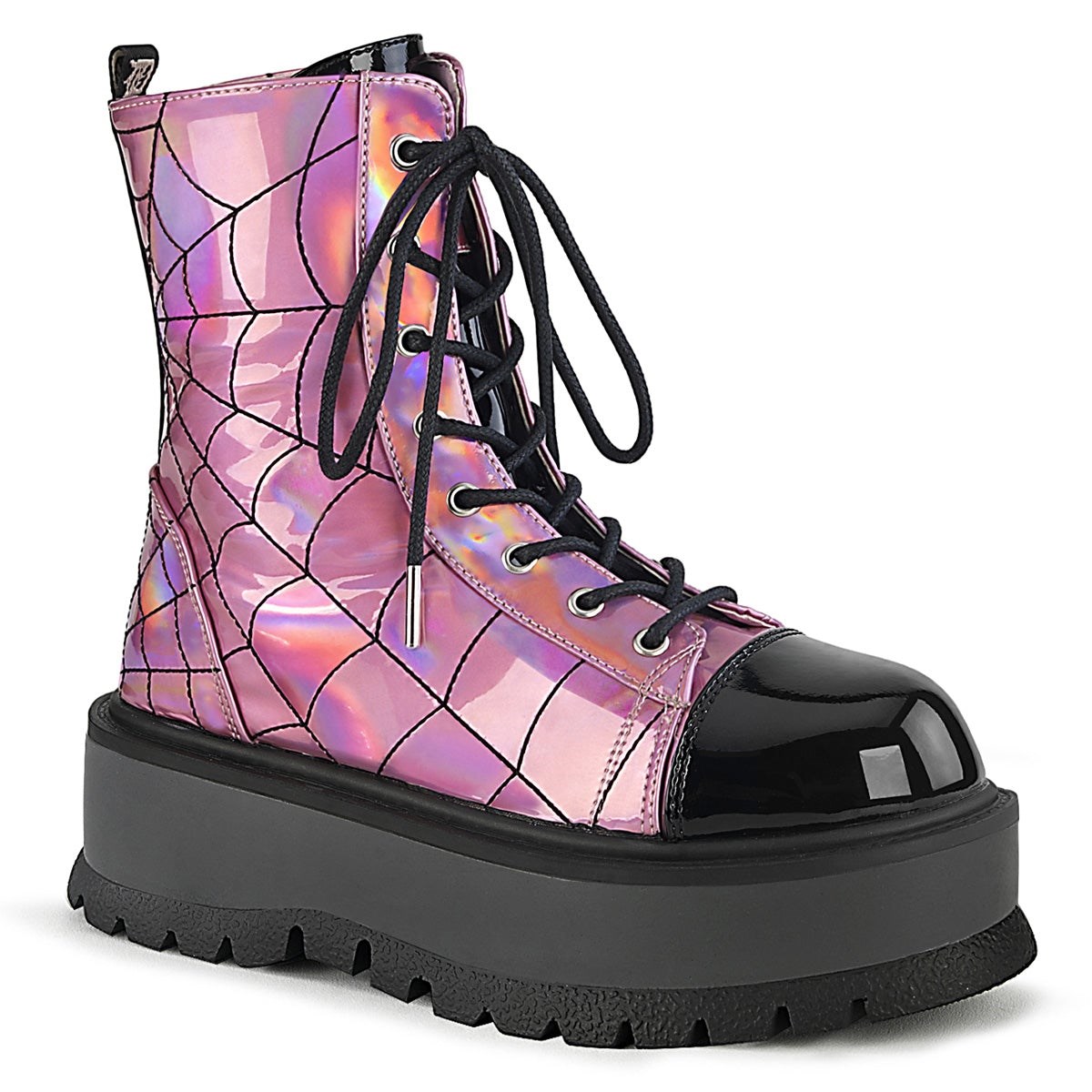 Botines Demonia Slacker-88 Hologram Charol Mujer Rosas | MX-1-EIF