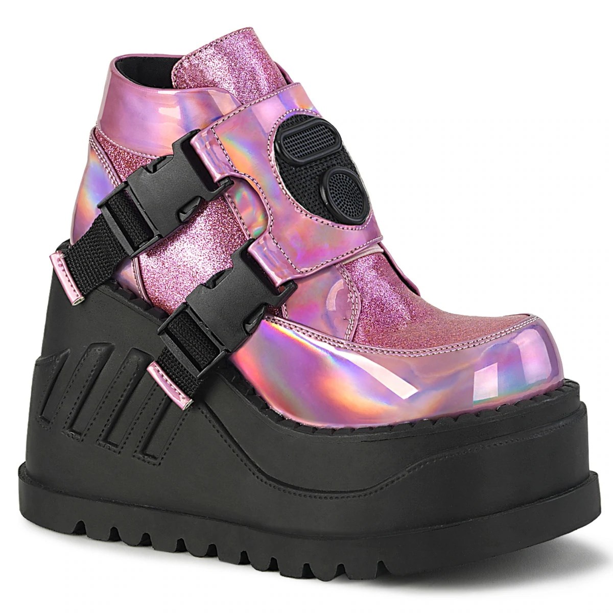 Botines Demonia Stomp-15 Hologram-Glitter Mujer Rosas | MX-5-JIC