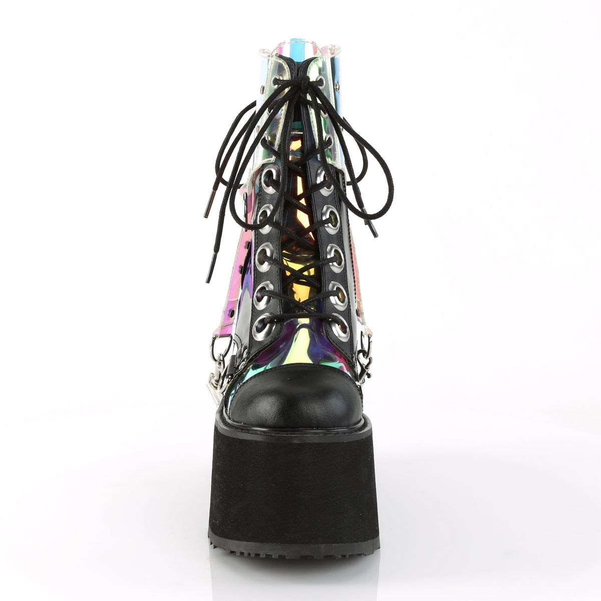 Botines Demonia Swing-115 Vegan Cuero-Charol-Magic Mirror Faux Cuero Mujer Negros Multicolor | MX-2-BYH