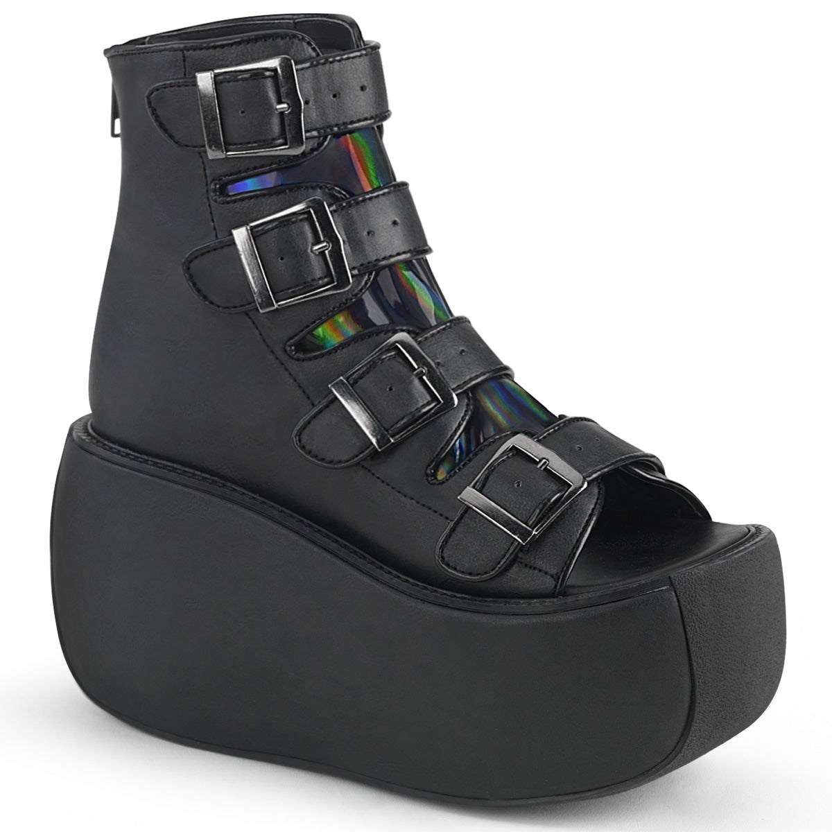 Botines Demonia Violet-150 Vegan Cuero-Hologram Mujer Negros | MX-7-NZG