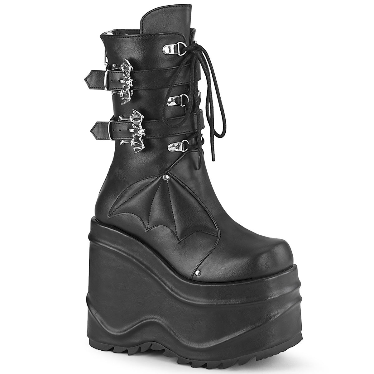 Botines Demonia Wave-150 Vegan Cuero Mujer Negros | MX-4-AMD