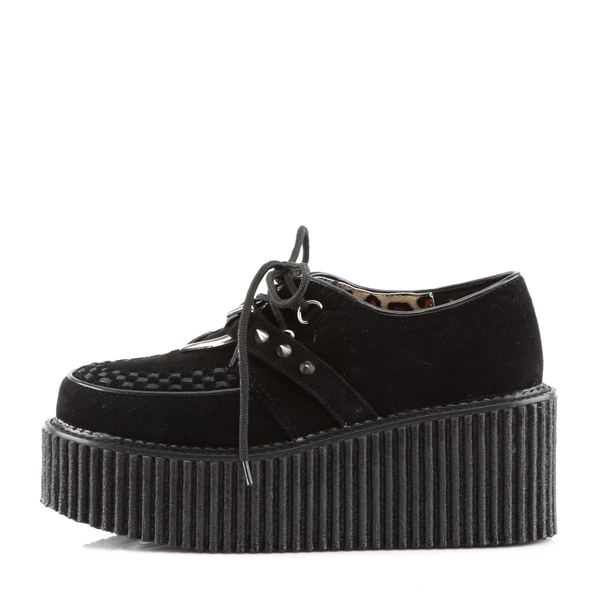 Zapatos Creepers Demonia Creeper-206 Vegan Gamuza-Vegan Cuero Mujer Negros | MX-7-LAP