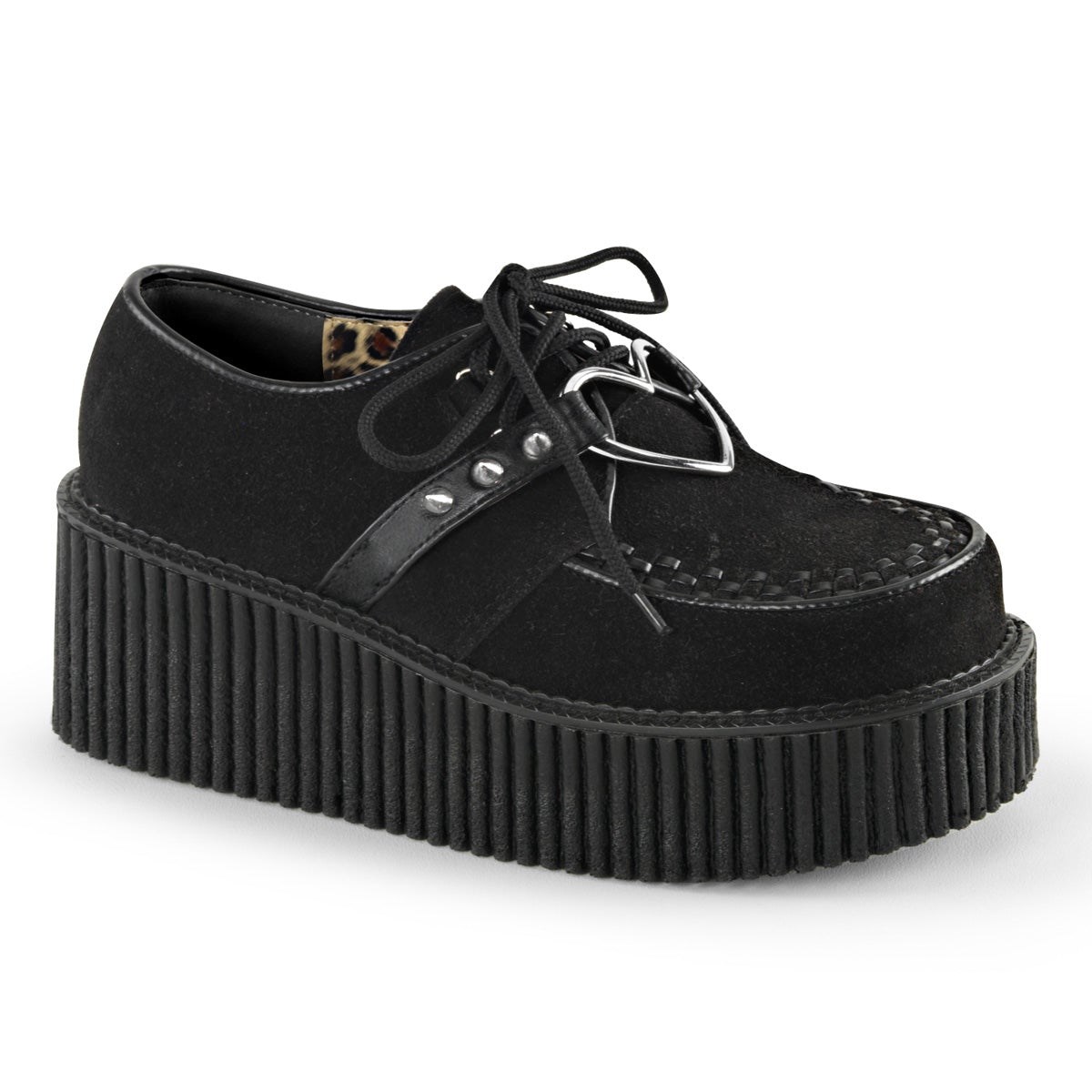 Zapatos Creepers Demonia Creeper-206 Vegan Gamuza-Vegan Cuero Mujer Negros | MX-7-LAP