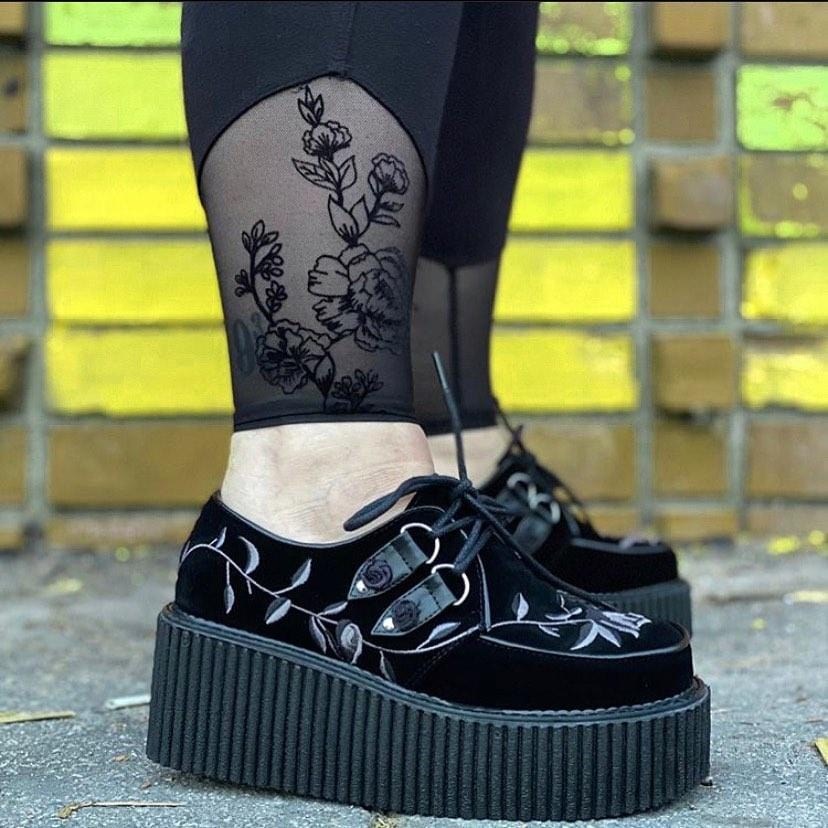 Zapatos Creepers Demonia Creeper-219 Velvet Mujer Negros | MX-5-ESY