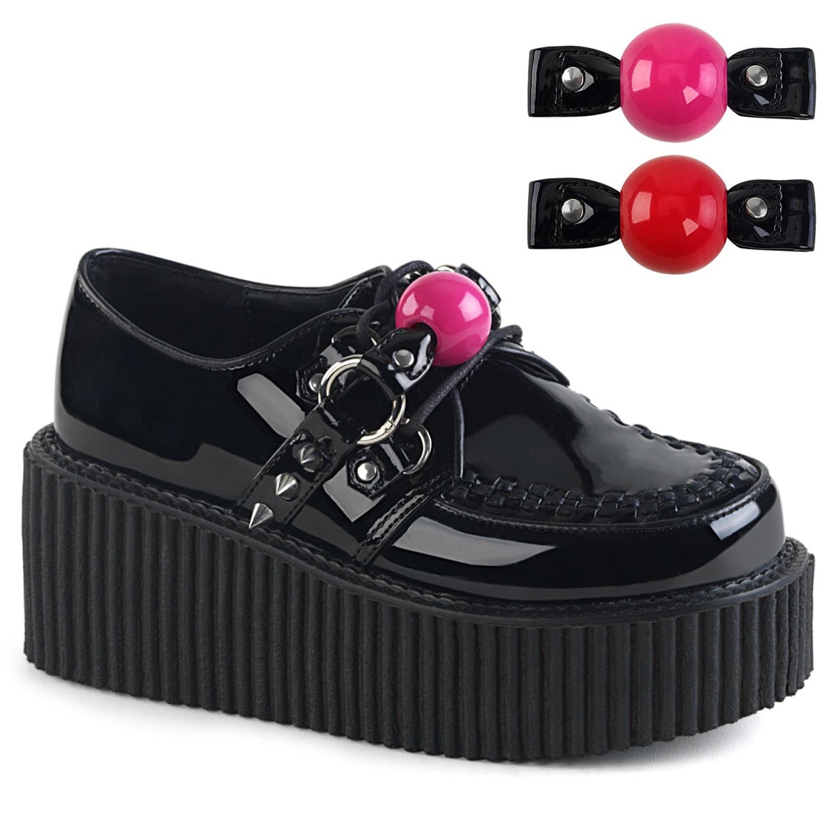 Zapatos Creepers Demonia Creeper-222 Charol Mujer Negros | MX-2-OGD