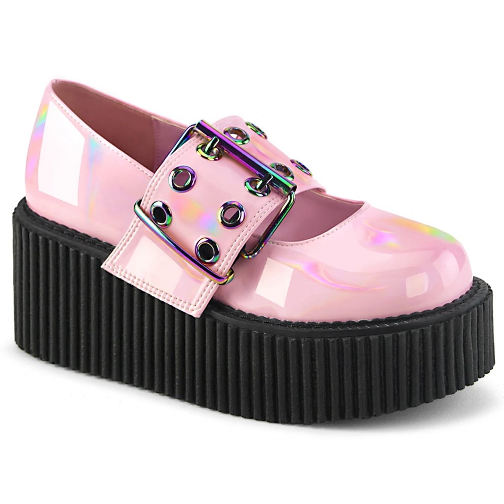 Zapatos Creepers Demonia Creeper-230 Holo Charol Mujer Rosas | MX-7-KCG