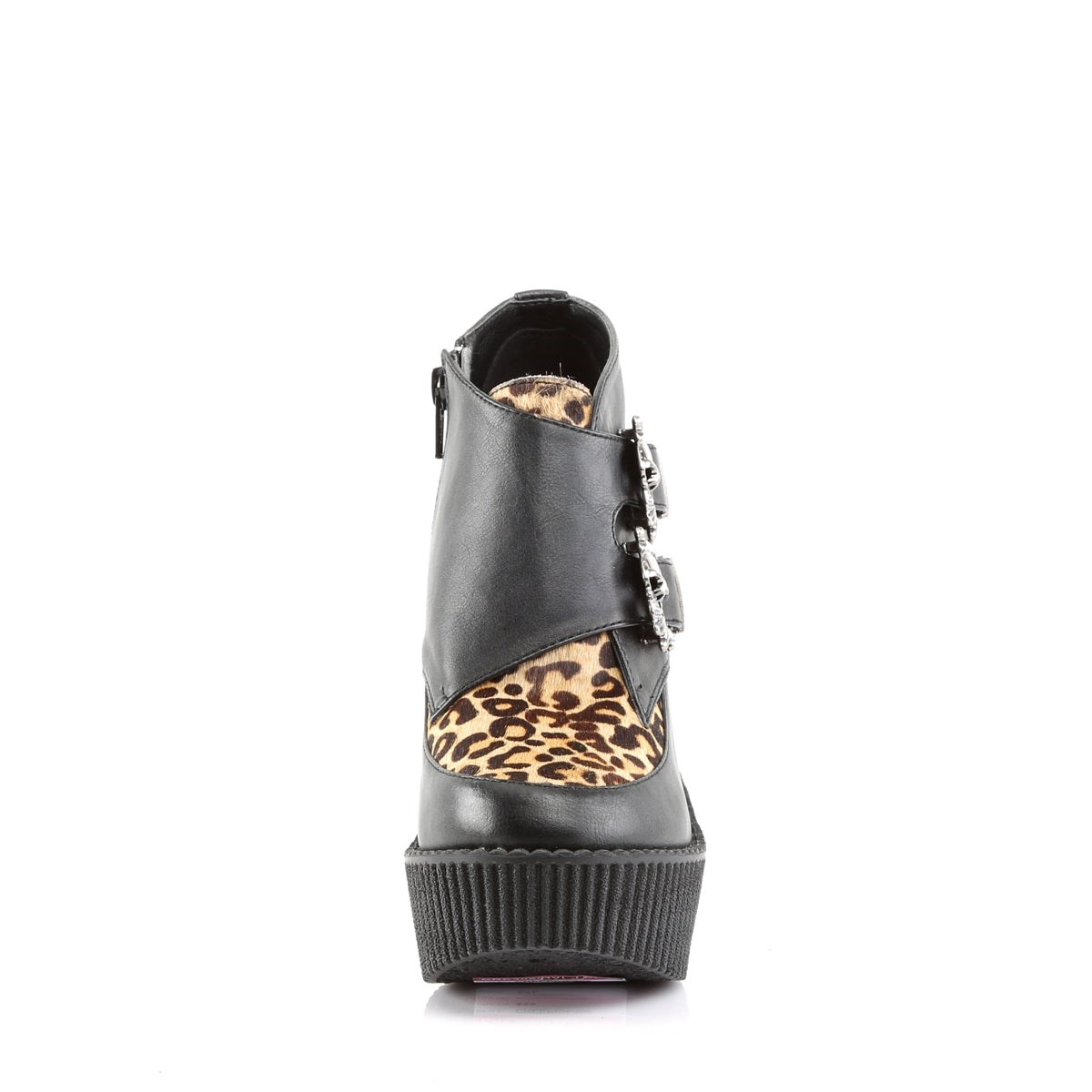 Zapatos Creepers Demonia Creeper-306 V. Cuero-Tan Animal Mujer Negros | MX-4-XPJ