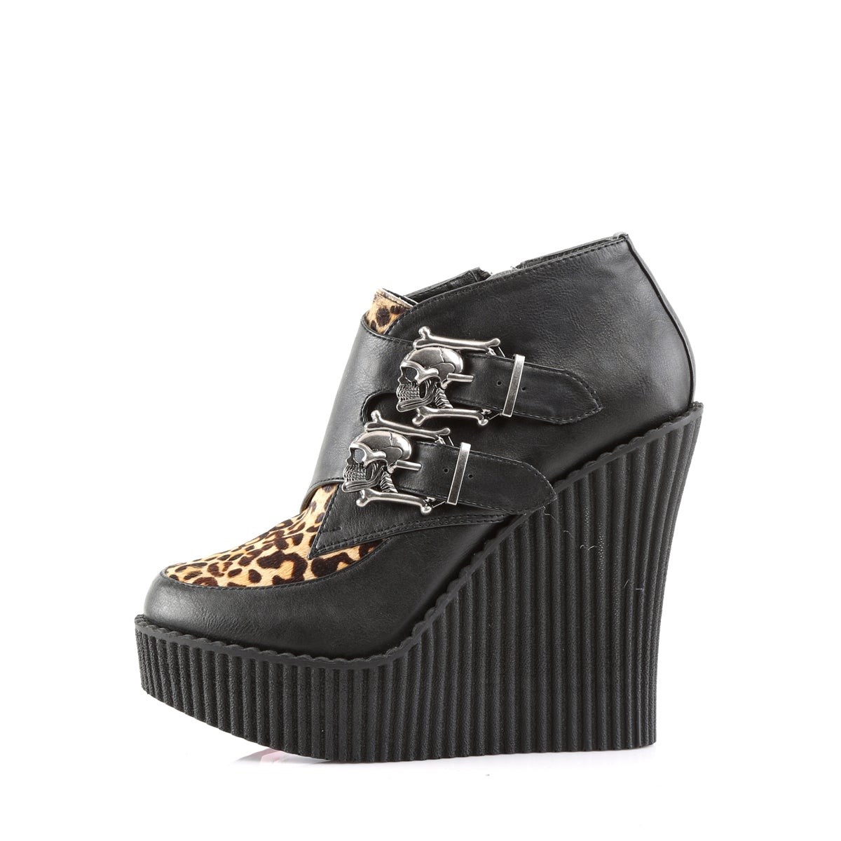 Zapatos Creepers Demonia Creeper-306 V. Cuero-Tan Animal Mujer Negros | MX-4-XPJ