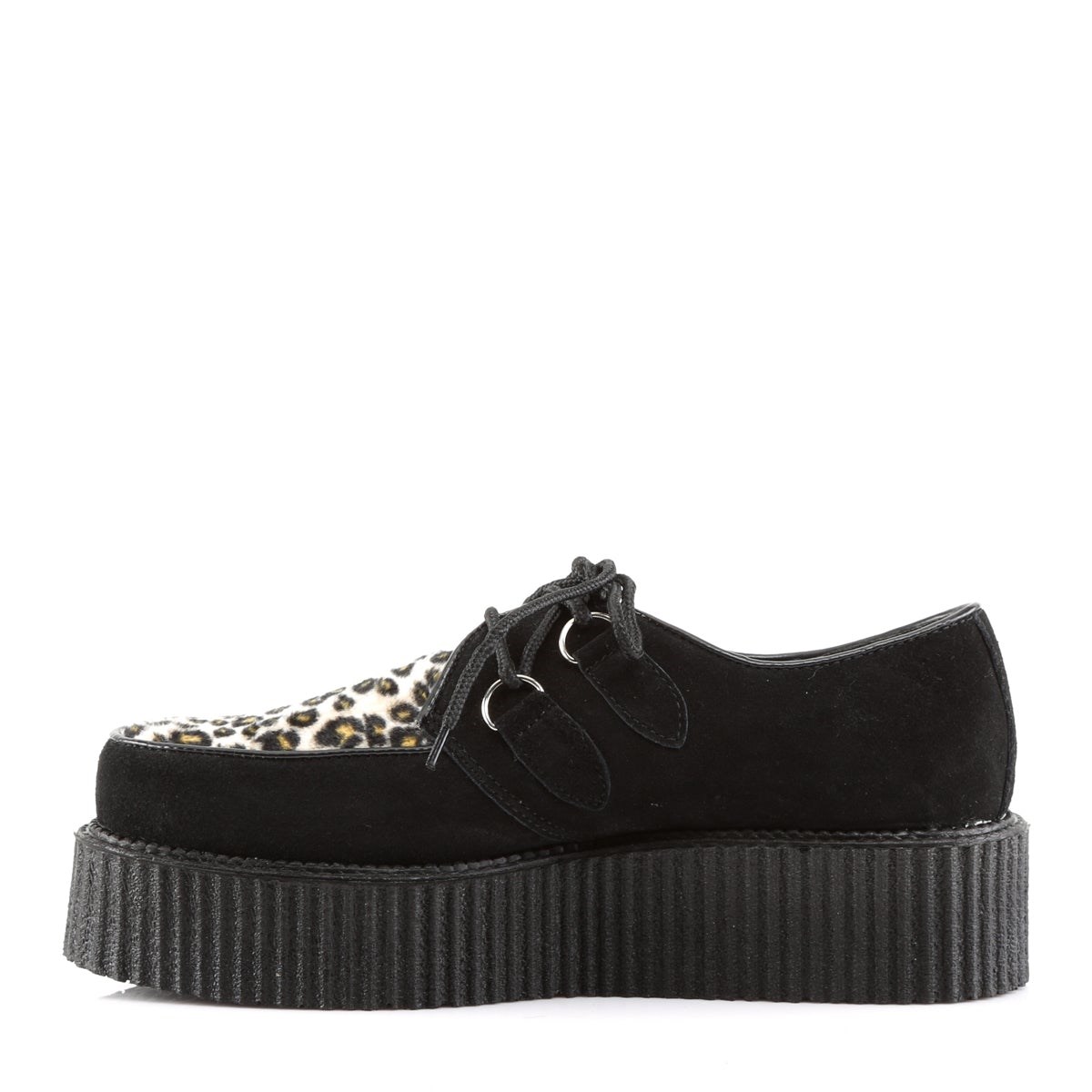 Zapatos Creepers Demonia Creeper-400 Gamuza-Cheetah Fur Hombre Negros | MX-0-IRF