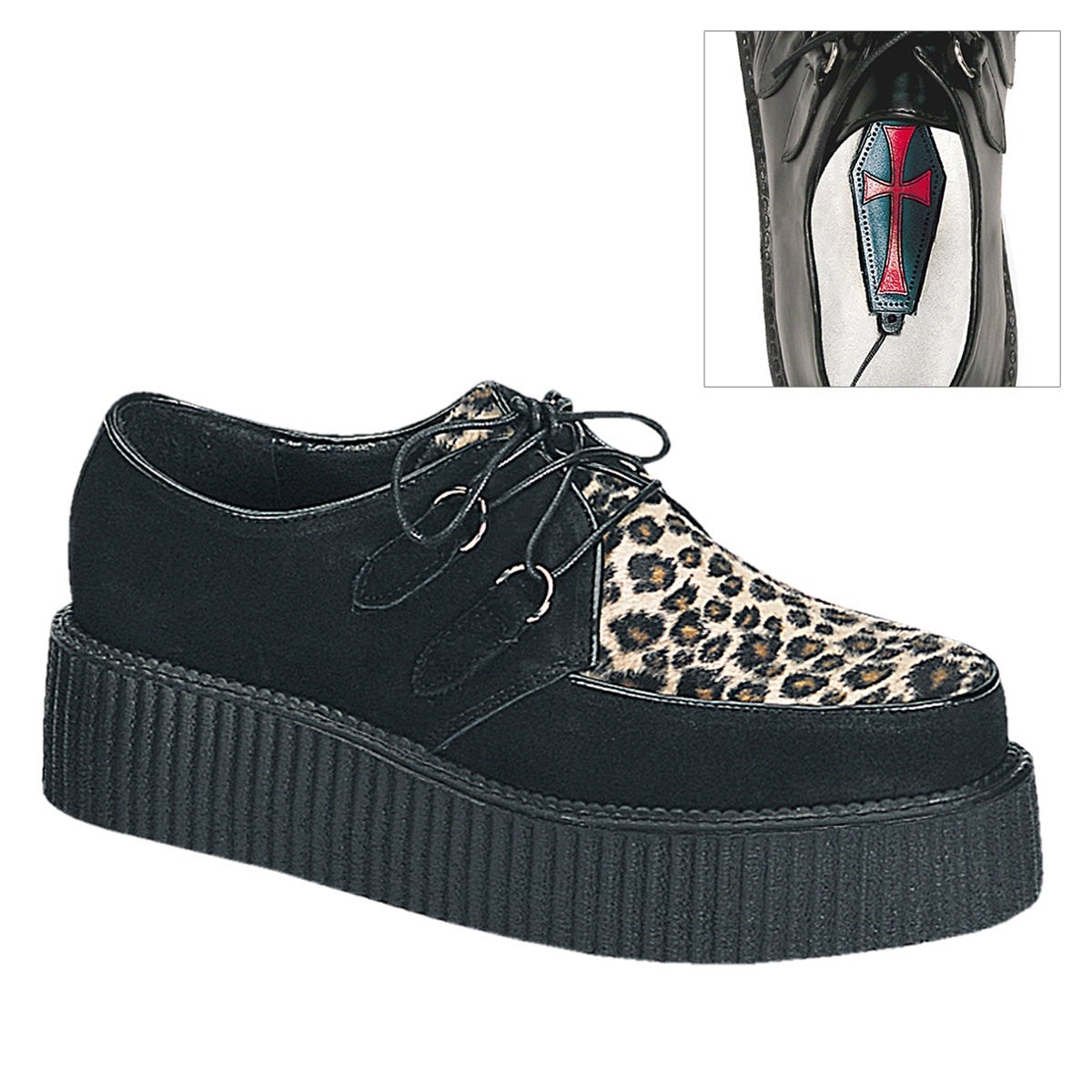 Zapatos Creepers Demonia Creeper-400 Gamuza-Cheetah Fur Hombre Negros | MX-0-IRF