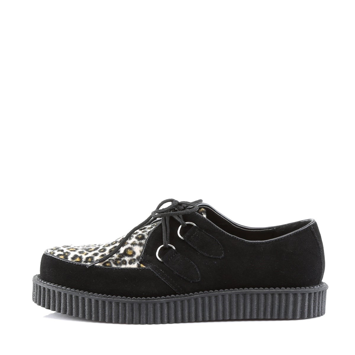 Zapatos Creepers Demonia Creeper-600 Gamuza-Cheetah Fur Mujer Negros | MX-1-TQM