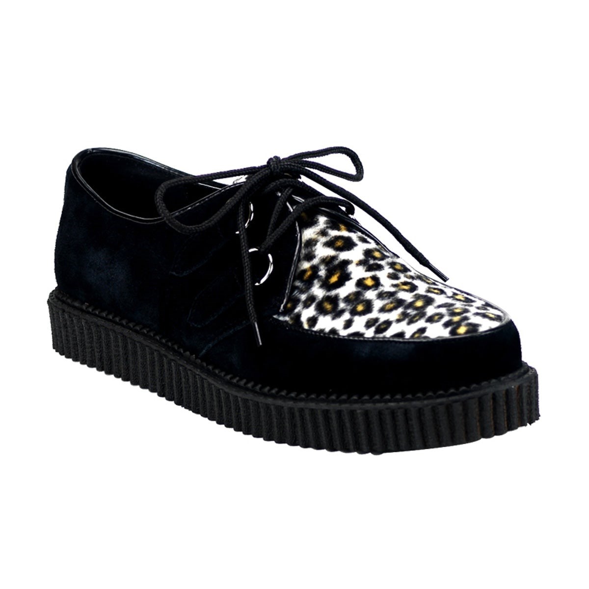 Zapatos Creepers Demonia Creeper-600 Gamuza-Cheetah Fur Mujer Negros | MX-1-TQM