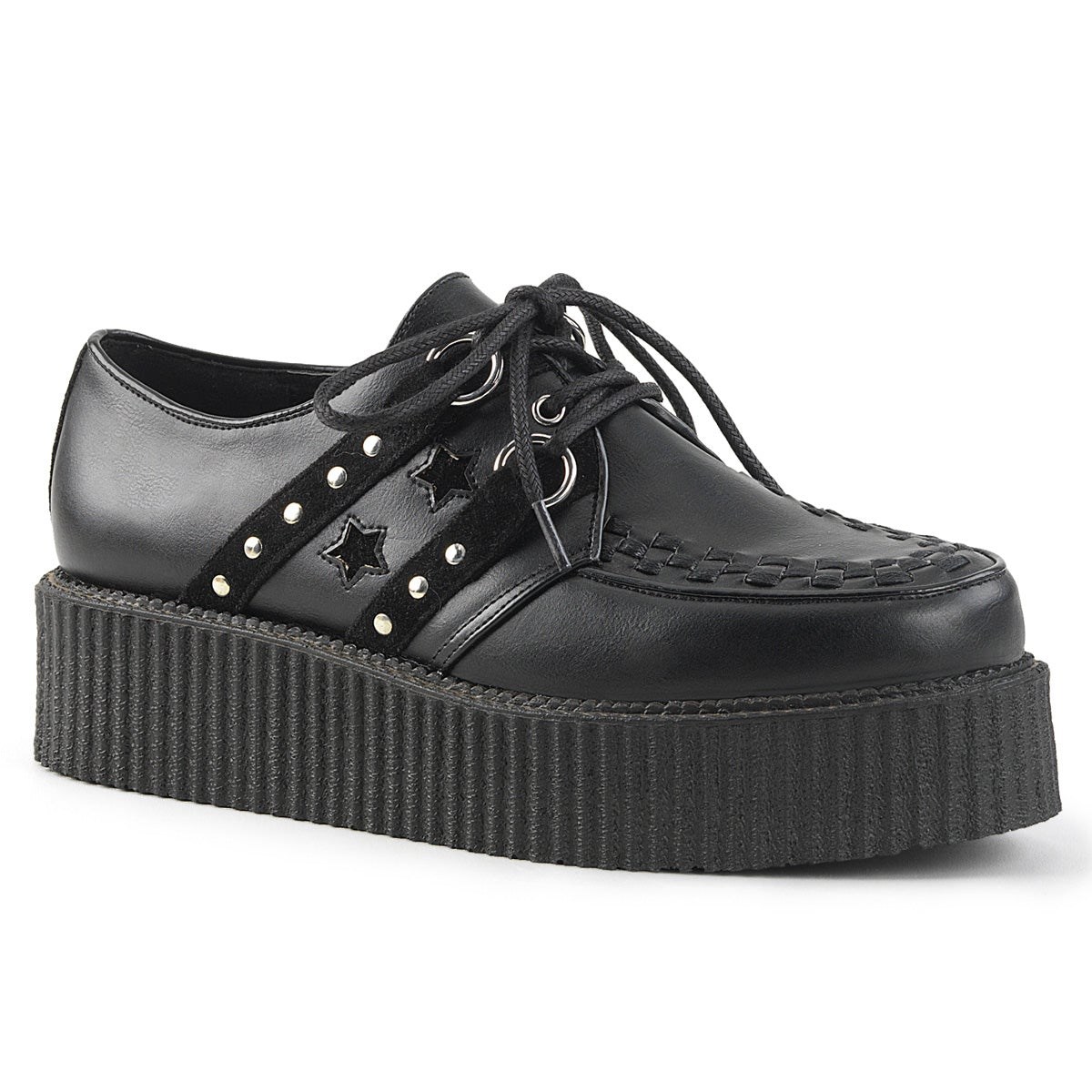 Zapatos Creepers Demonia V-CREEPER-538 Vegan Cuero-Gamuza Mujer Negros | MX-7-GLK