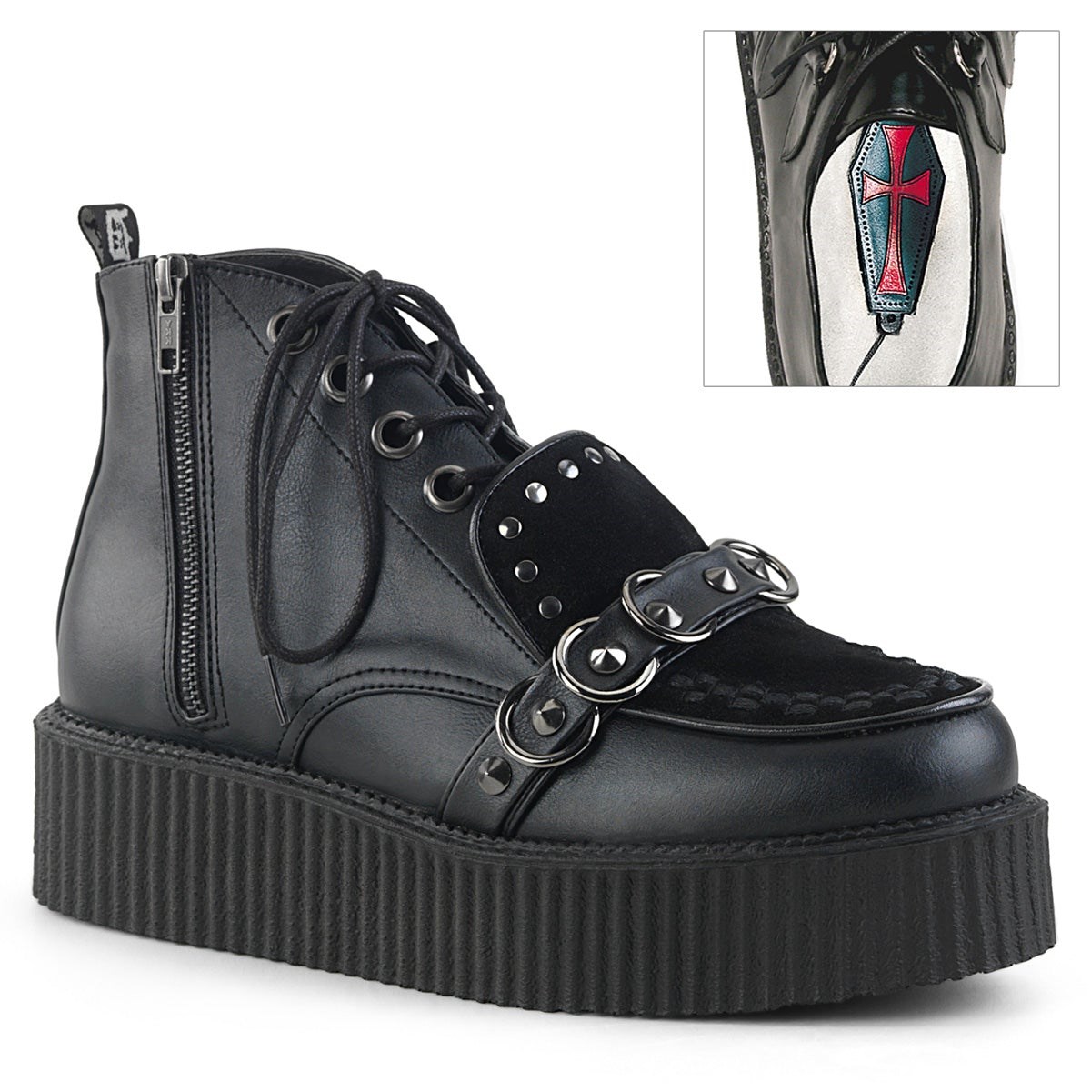 Zapatos Creepers Demonia V-CREEPER-555 Vegan Cuero-Faux Gamuza Hombre Negros | MX-9-BTS