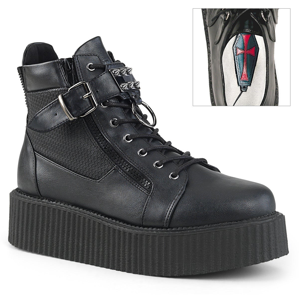 Zapatos Creepers Demonia V-CREEPER-566 Vegan Cuero Hombre Negros | MX-5-IWY