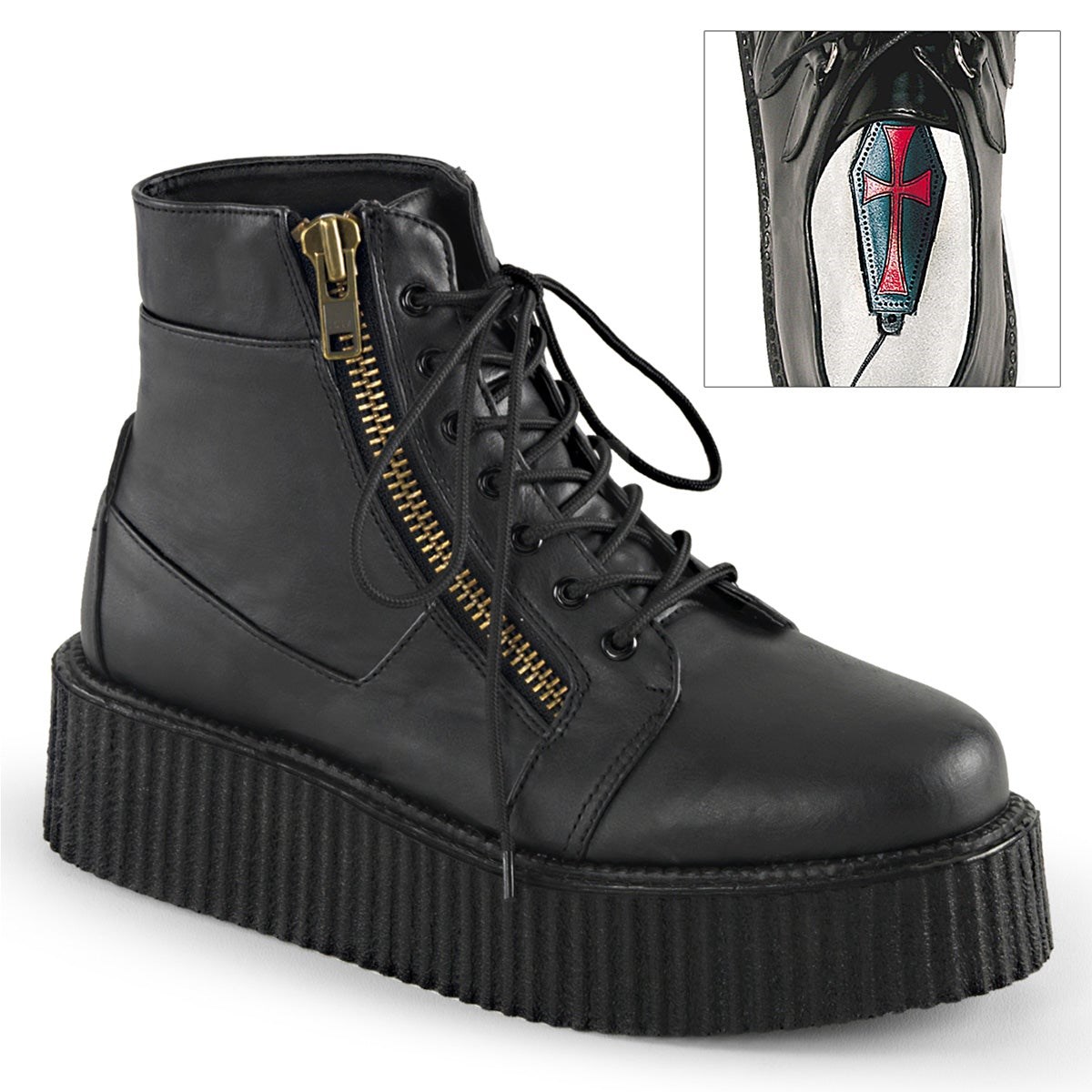 Zapatos Creepers Demonia V-CREEPER-571 Vegan Cuero Hombre Negros | MX-5-HBS